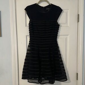 Betsy & Adam Black Sheer Striped Mini Dress